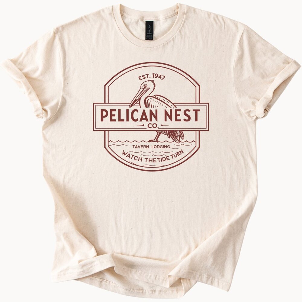 Pelican Nest Coastal Bird Tee Ocean Waves Beach Graphic Tee Gift Pelican Nest Co